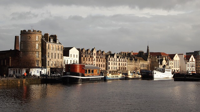 Photo of buildings and boats at Leith, Edinburgh